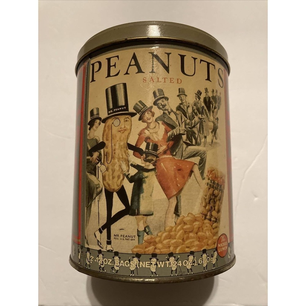Vintage‎ The Planters Pennant Salted Peanuts Food Advertising Tin Can Mr. Peanut